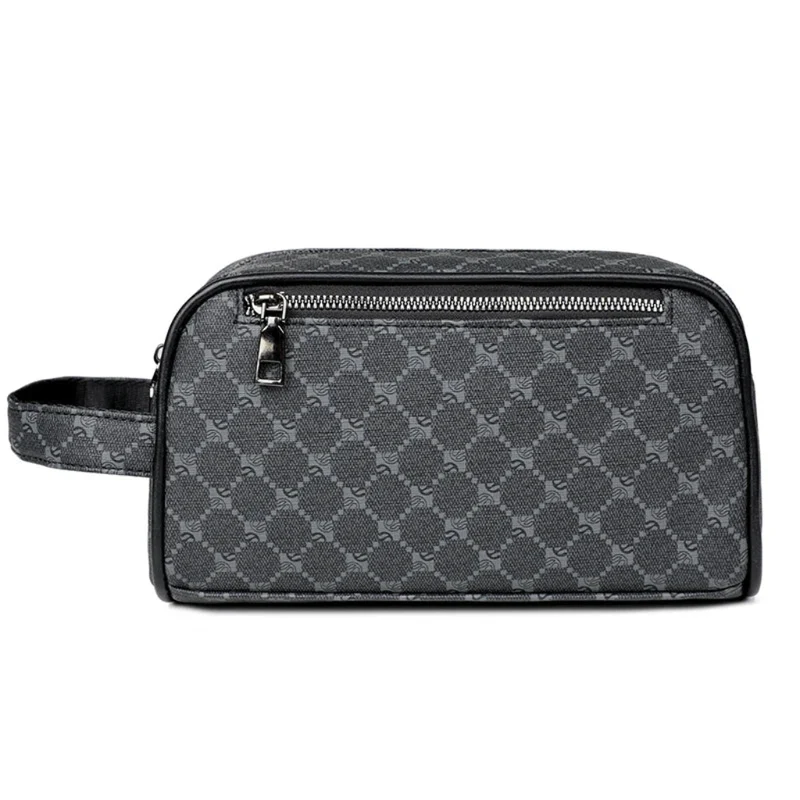 Pochette Homme Cuir Synthétique Gris Monogramme - Double Poche Zippée