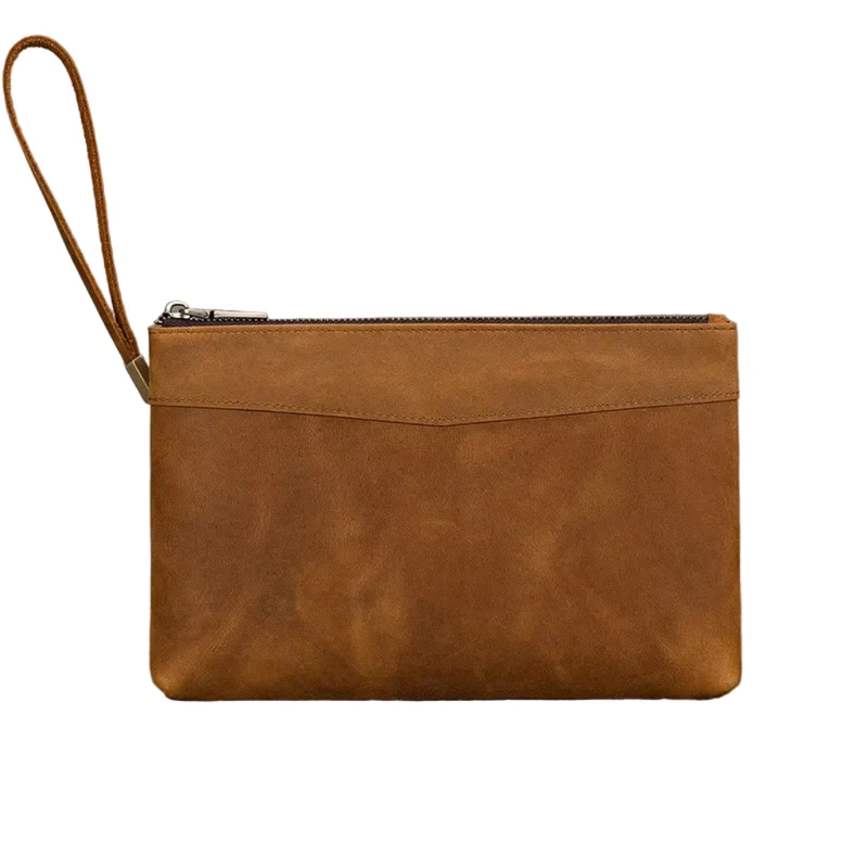 Pochette Homme Cuir Véritable — Grande Capacité & Dragonne